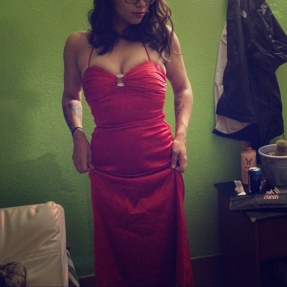 Lady in red long formal gown!